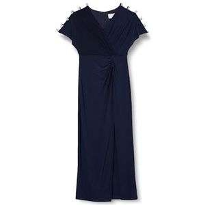 Gina Bacconi Jersey jurk met lange knoop voor dames, met split aan de voorkant en ladderversiering, detail op de mouwen, cocktail, marineblauw, 36