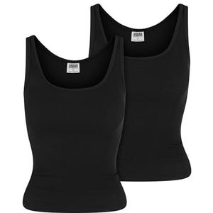 Urban Classics Dames Top Ladies Organic Basic Rib Top 2-Pack Black+Black XS, zwart + zwart., XS
