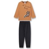 Jongenspyjama bruin | Hoogwaardige en comfortabele pyjama van katoen voor jongens met lange mouwen pyjama met wasbeermotief en tekst | pyjamaset voor jongens, bruin, 92