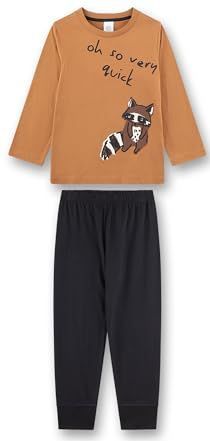 Jongenspyjama bruin | Hoogwaardige en comfortabele pyjama van katoen voor jongens met lange mouwen pyjama met wasbeermotief en tekst | pyjamaset voor jongens, bruin, 92