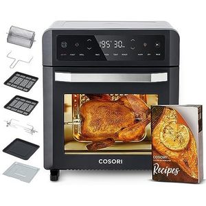 COSORI Luchtfriteuse, 12 l, 11 multifunctionele airfryer met dubbele weerstand van 30-220 °C, 7 accessoires, 50 recepten, venster, friteuse zonder olie en tafeloven, led-touchscreen, 1800 W