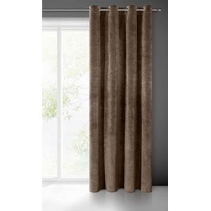 Eurofirany Villa Gordijn fluweel zacht 10 ogen 1 stuks edel gordijn dik 290 g/m2 elegant glad effen pluizig modern klassiek woonkamer slaapkamer lounge, bruin, 140 x 250 cm