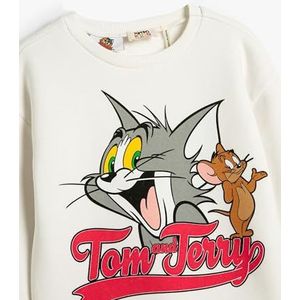 Koton Meisjes's Tom and Jerry Licensed Brushed Interieur Long Sleeve Crew Neck Sweatshirt, ecru(010), 9-10 Jahre