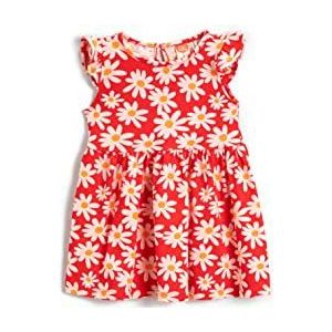 Koton Jurk met bloemenprint, korte mouwen, voor meisjes en meisjes, Rood ontwerp (4D1), 12-18 Maanden