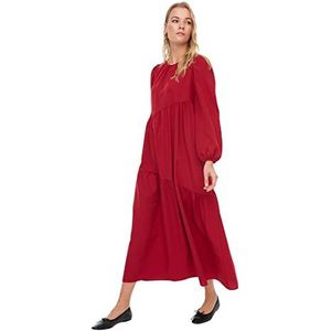 TRENDYOL Dames Woman Design Maxi Smock Crew Neck Woven Dress Jurk, bordeaux, 34