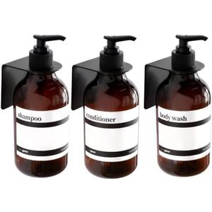 3 stuks wandgemonteerde shampoo en conditioner dispenser voor douchewand - boorvrije wandzeepdispenser navulbare olie douchezeep met waterdichte labels - 3 flessen 3 wandbevestigingen, amber