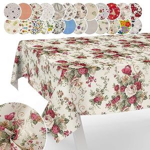 Tafelkleed van stof, textiel, afwasbaar tafellinnen, tafelzeil, katoen polyester, rozen, 200 x 140 cm, binnen en buiten