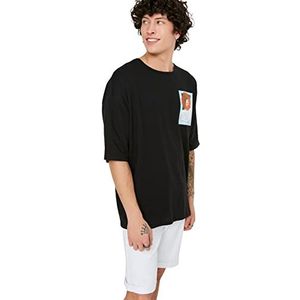 Trendyol Mannelijke Jonge Oversize Standaard Crew Neck Knit T-Shirt Zwart, Zwart, XS