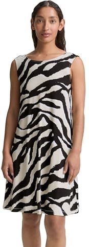 TOM TAILOR - 38070 - Jersey Jurk - Abstract Beige Zebra - Mouwloos met Rugdetail