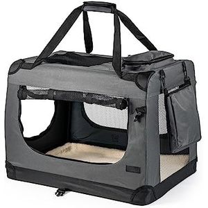 lionto Opvouwbare Hondentransportbox voor Reizen & Auto, 82x58x58 cm, Stevige Draagbox met Handvaten & Deken, tot 18 kg, Duurzame Stoffen Hondenbox, Klein & Groot, Grijs