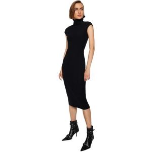 Trendyol Dames rechte midi korte mouwen business slanke jurk jurk jurk, zwart, XL