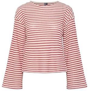 PIECES Dames Pcmanilla Ls O-Neck Top Mm Shirt met lange mouwen, Cloud Dancer/Stripes: lollipop, XS