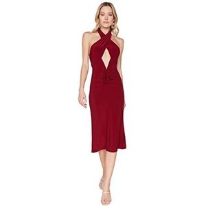 TRENDYOL Midi Bodycon voor dames, betoverend, nauwsluitend, gebreide jurk, bordeaux, 34