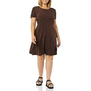 Amazon Essentials Dames verzamelde korte mouwen ronde hals shift jurk (verkrijgbaar in grote maten), donkere toffee bruine cheetah, L