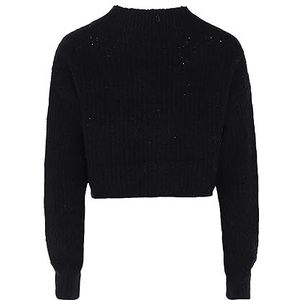 Swirly Dames kort gesneden gebreide trui met hals gerecycled polyester zwart maat XS/S, zwart, XS