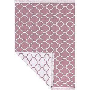 Muratap Boho Kelim Tapijtloper, dubbelzijdig, roze/wit, laagpolig tapijt Skandi modern voor woonkamer, keuken, badkamer, toilet, wasbaar - Oeko-Tex - maat: 60 x 90 cm