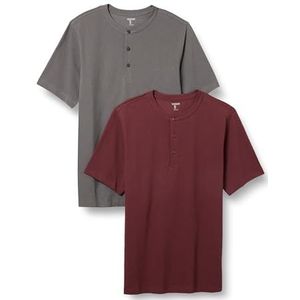 Amazon Essentials Heren Regular-Fit Pique Henley met korte mouwen (verkrijgbaar in Big & Tall), pak van 2, bordeaux/grijs, L