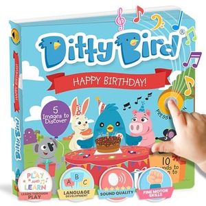 DITTY BIRD Baby geluidenboek: onze interactieve Eerste Verjaardag. Babyspeeltje voorzien van 10 geluidsknoppen met geluid, liedjes en muziek. Interactief liedjesboek voor het leren van Engels voor kinderen vanaf 1 jaar die tweetalig worden opgevoed.