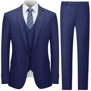 Cooper & Nelson Herenpak, slimfit, 3-delig pak voor heren, effen jas met één knoop, broek met stropdas, smoking, marineblauw, XL