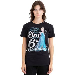 mandarin creative ltd Frozen Bright Like Elsa 6e verjaardag dames T-shirt, zwart, X-Large, Zwart, XL