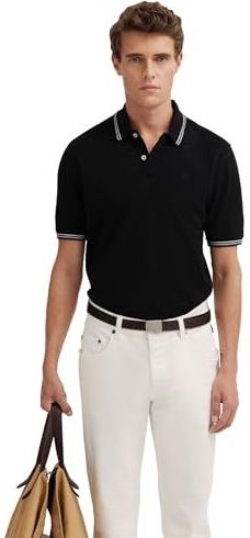 Bugatti - Poloshirt - Zwart - 2-knoopsmodel - Met Contraststrepen en Borstborduursel