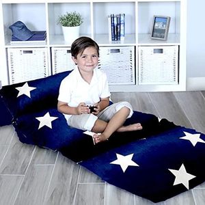 Kinderkussen Fold Out Lounger Stofhoes voor Bed en Spelkamers, Lezen, Videospellen of tv kijken. Bonenzak, Ottomaans, ligstoel, stoel alternatief. Blauw. Kussens niet inbegrepen