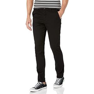 WT02 Skinny Fit Basic rekbare katoenen chinobroek voor heren, Zwart, 34W / 32L