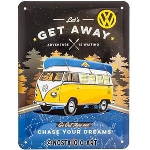 Nostalgic-Art Metalen Retro Bord, Volkswagen Bulli T1 – Get Away – Geschenkidee voor VW-bus, van metaal, Vintage ontwerp voor decoratie, 15 x 20 cm