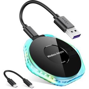 Fesuda Draadloze CarPlay-adapter voor iPhone, upgrade 2024, draadloze bediening, plug & play, geen latentie, eenvoudige installatie, led-kristalstijl, compatibel met Apple iOS 10+ en Cars 2015+