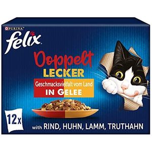 FELIX Zo goed als het eruit ziet, dubbel lekker, kattenvoer nat in gelei, variëteitenmix, verpakking van 6 (6 x 12 zakjes à 85 g)
