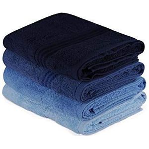 OJOS Handdoekenset met gastendoekjes - badhanddoeken badmatset,%100 katoen, 70x140 (4-delig) met zijn speciale doos, donkerblauw blauw lichtblauw handdoeken