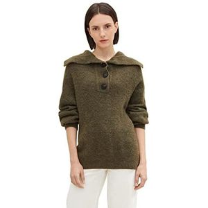 TOM TAILOR Dames Oversized Troyer gebreide trui 1034056, 30668 - Tarmac Khaki Melange, M