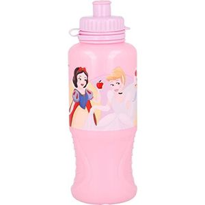 Disney Pink Drinkfles voor meisjes, sneeuwwitje, Assepoester, Rapunzel Belle Aurora van kunststof, prinsessen, 400 ml, met druppelsluiting en antislipband