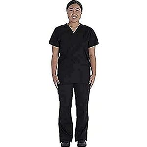 VT Unisex slip shirt & slip broek set, kasack met V-hals en 2 zakken, broek met zak (zwart, XL)