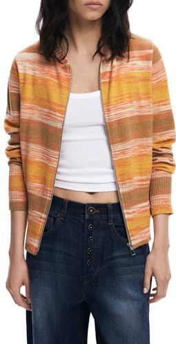 Gebreide Trui - Gestreept - Met Rits en Capuchon