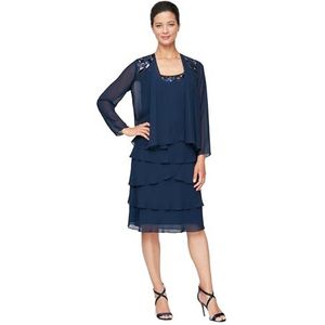 S.L. Fashions Women's Mother of The Bride Jacket Dress with Sequined Cut Out Shoulder (Petite and Regular Sizes), Deep Navy, 10