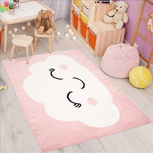 carpet city Kinderkamer tapijten wolken motief roze 120x160 cm glansgaren laagpolig babykamer