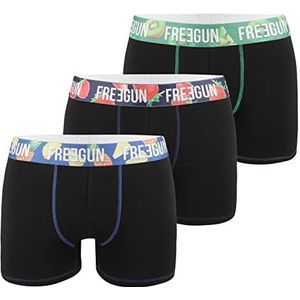 FREEGUN Onderbroek voor heren, katoen, boxershorts, perfecte pasvorm, hypoallergeen (3 stuks), Zwart, XL
