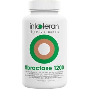 Intoleran Fibractase 1200 (forte) Spijsverteringsenzymen - 108 capsules | Hoog gedoseerd Voedingssupplement met Enzym Alpha-Galactosidase | Hulp bij vertering Fructanen & Galactanen; ui, prei en tarwe