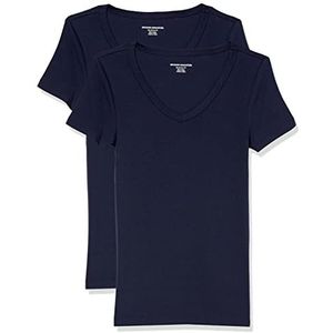 Amazon Essentials Women's T-shirt met korte mouwen en V-hals in slanke pasvorm, Pack of 2, Marineblauw, L