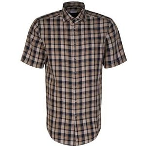 Seidensticker Zakelijk overhemd voor heren, regular fit, zacht, kent-kraag, korte mouwen, 100% linnen, donkerblauw, 43