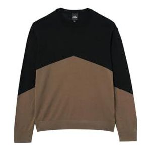 Armani Exchange Heren Color Block, Merino Wool Mix, ronde hals trui sweater, Black/Crocodile, S
