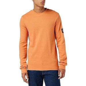 Calvin Klein Jeans Heren T-shirt met lange mouwen Badge Wafel LS Basic, Oranje (verbrande klei), XS