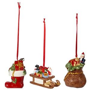 Villeroy en Boch Nostalgic Ornamenten Set Geschenken 3-delig, laarzen, slee en geschenkzak als boomversiering van hard porselein, kleurrijk