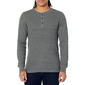 Amazon Essentials Men's Henley-shirt met lange mouwen, wafelpratoon en slanke pasvorm, Houtskool, XL