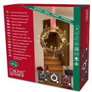 Konstsmide LED houten silhouet krans, bruin, met rood-witte stoffen band, 30 warm witte diodes, 24 V interne transformator, transparante kabel - 6218-100