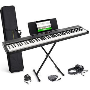 Alesis Recital Play 88-toetsen keyboard met 480 geluiden, luidsprekers, USB MIDI, draagtas, standaard, koptelefoon, pedaal en pianolessen