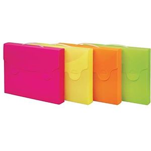 Favorit 400102066 Documentkoffer Neon met 2 ogen voor linialen, buitenformaat 38 x 29 cm, rug 5 cm, 4 kleuren fluo oranje, roze, groen en geel, afzonderlijk product in willekeurige kleur