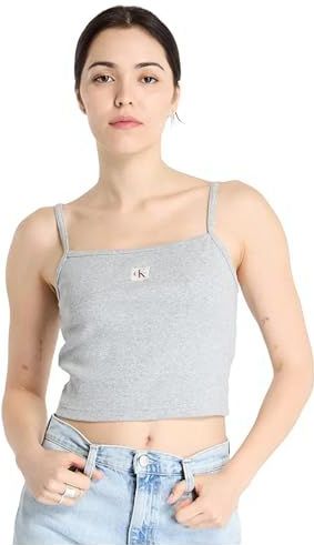 Calvin Klein - A- Woven Label Rib Cami - Tanktop - Zwart - Katoenmix