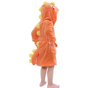 LOLANTA Fleece badjas voor kinderen Dinosaurus pluche badjas met capuchon, oranje dinosaurus, M (3-5 jaar)